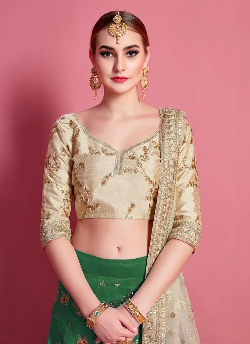 Art Silk Material Green Color Lehenga With Sequins Work