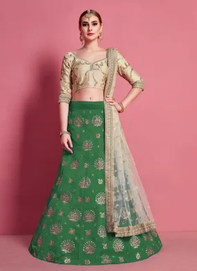 Art Silk Material Green Color Lehenga With Sequins Work