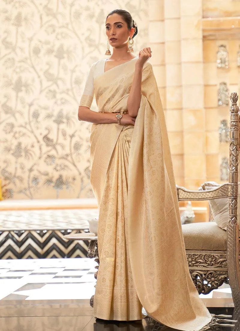 Artistic Look Silk Material Off-White Color Saree With Silk Weaving