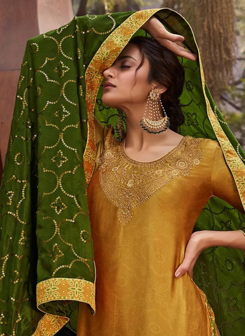 Artistic Zari Work Satin Fabric Printed Palazzo Suit