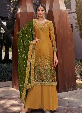 Artistic Zari Work Satin Fabric Printed Palazzo Suit