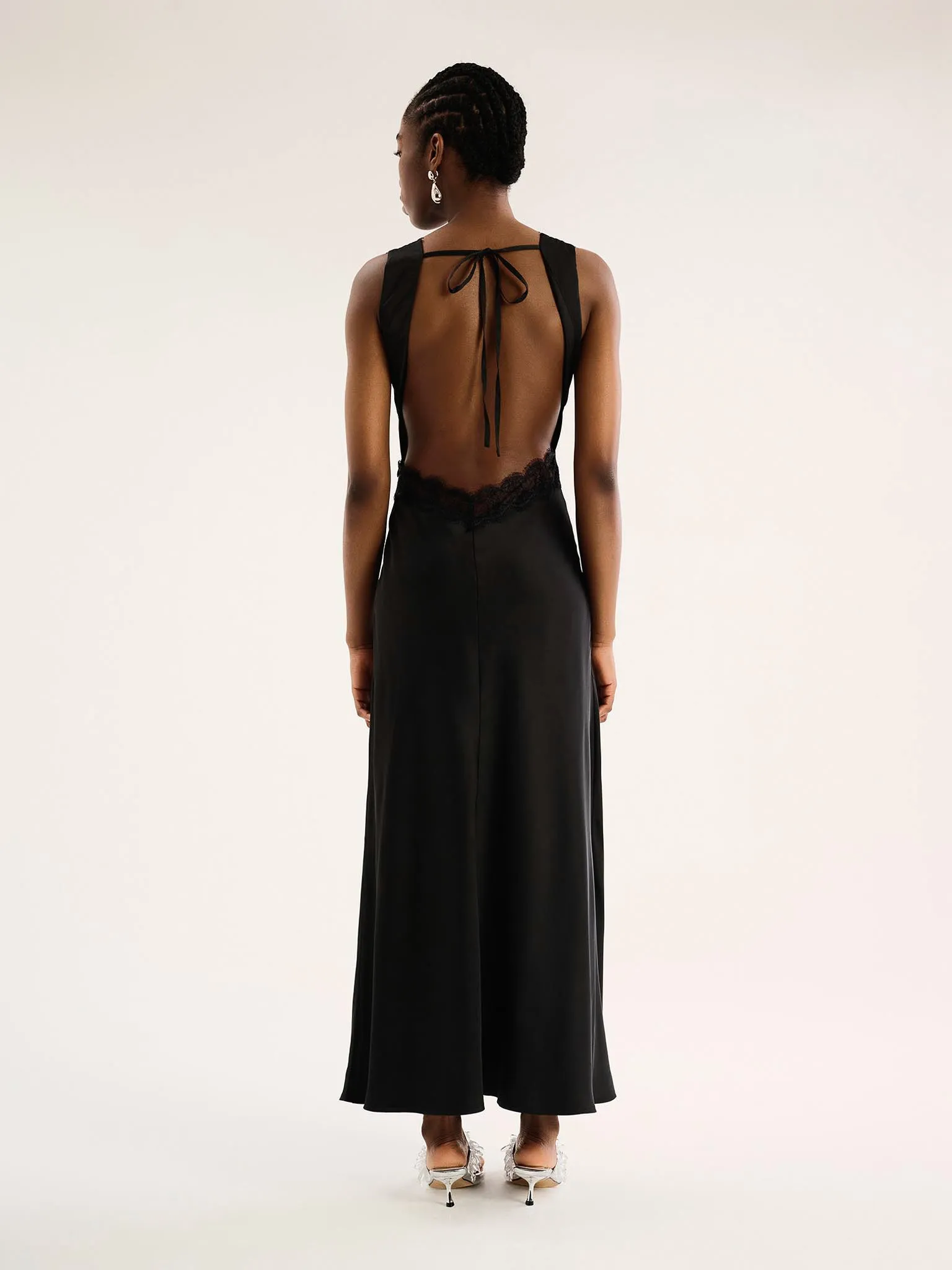 Aurelia Lace Trim Maxi Dress in Black