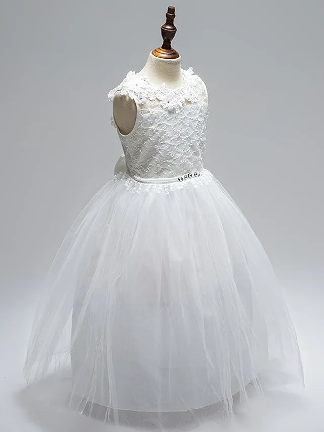 Ball Gown Lace Tulle Sleeveless Jewel Neck First Communion Long Flower Girl Dresses