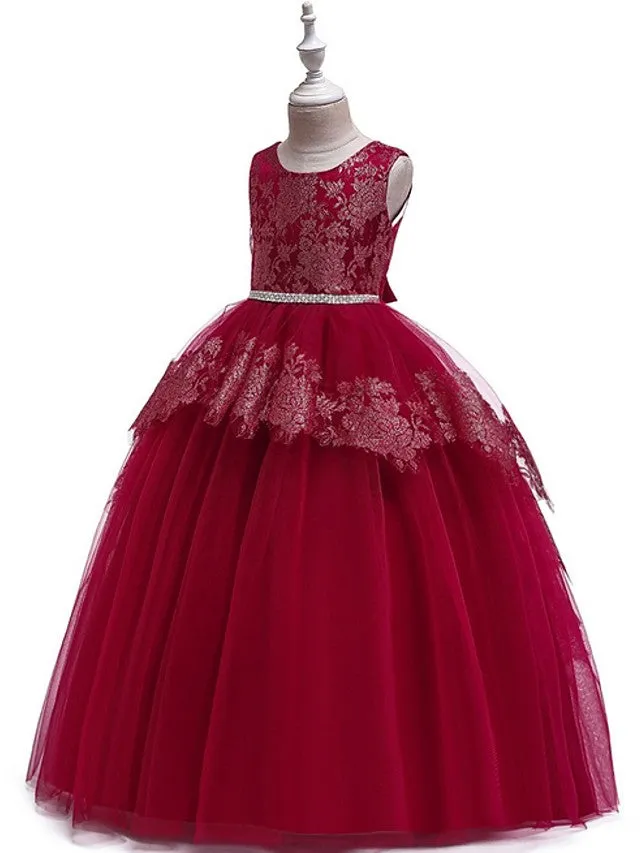 Ball Gown Tulle Sleeveless Jewel Neck Pageant Flower Girl Dresses