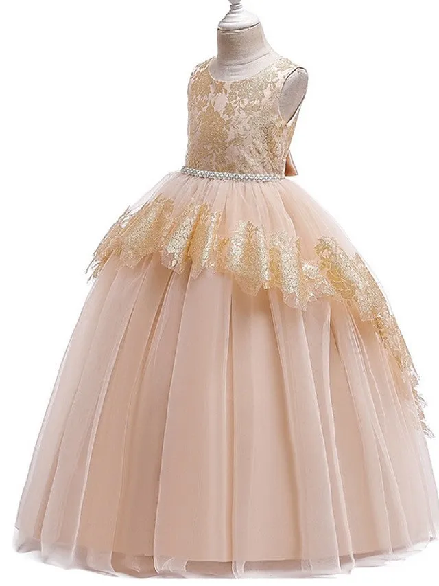 Ball Gown Tulle Sleeveless Jewel Neck Pageant Flower Girl Dresses