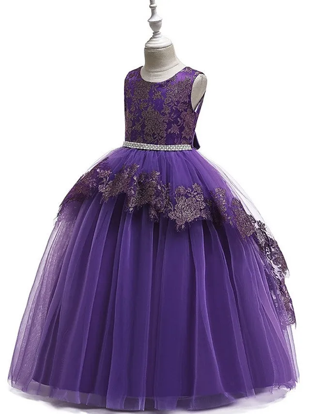 Ball Gown Tulle Sleeveless Jewel Neck Pageant Flower Girl Dresses