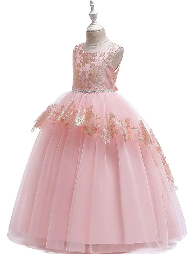 Ball Gown Tulle Sleeveless Jewel Neck Pageant Flower Girl Dresses