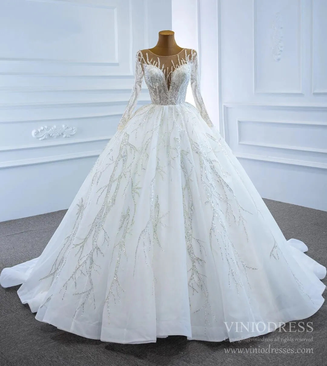 Beaded Arabric Wedding Dresses Long Sleeve Ball Gown 67199