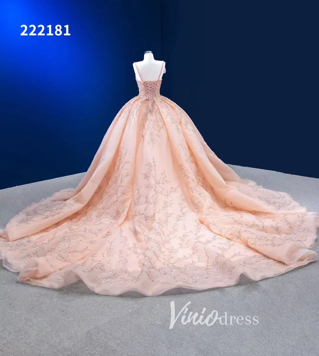 Beaded Blush Pink Ball Gown Spaghetti Strap Wedding Dresses  222181