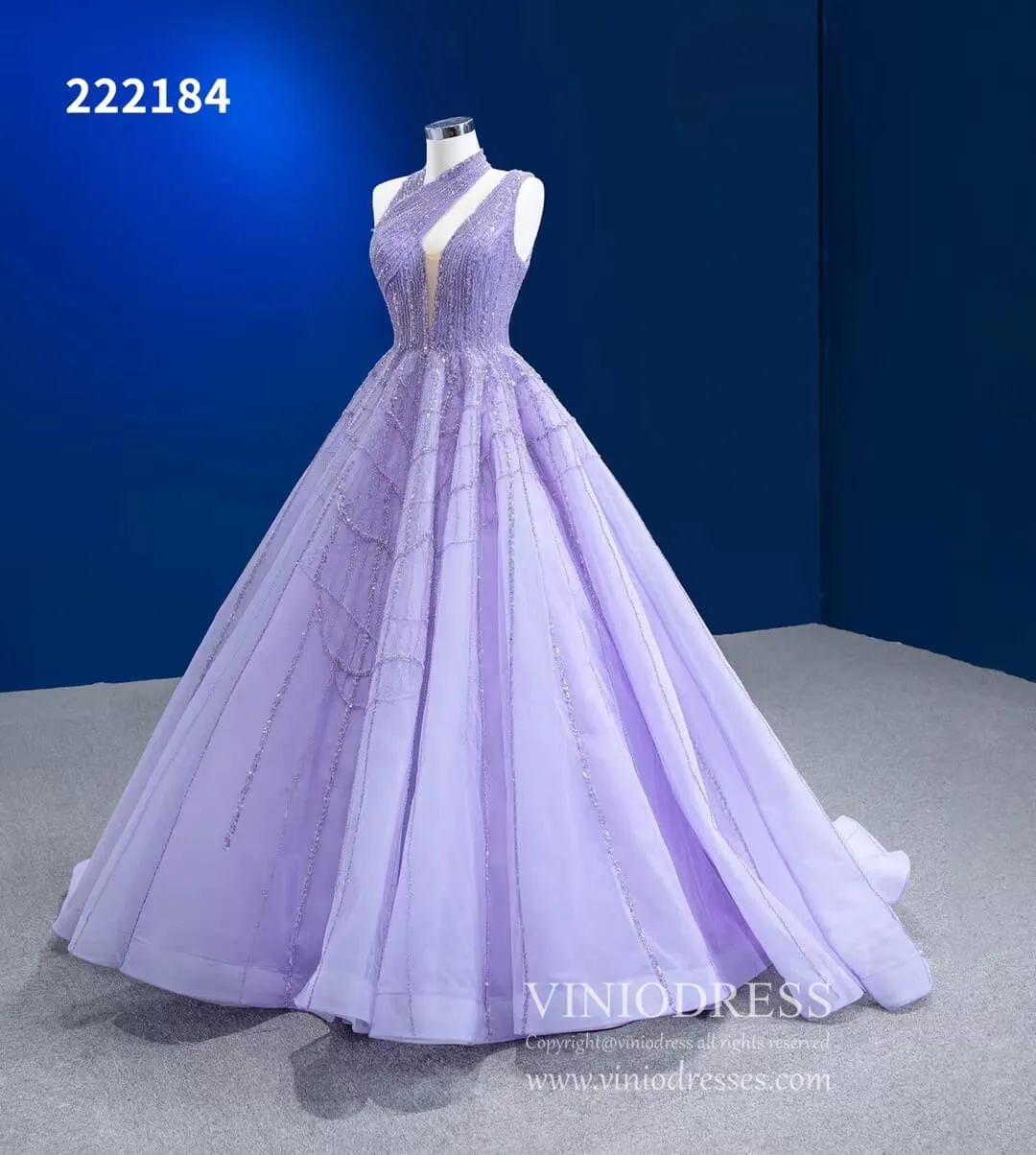 Beaded Lavender Ball Gowns Halter Tulle Wedding Dresses 222184