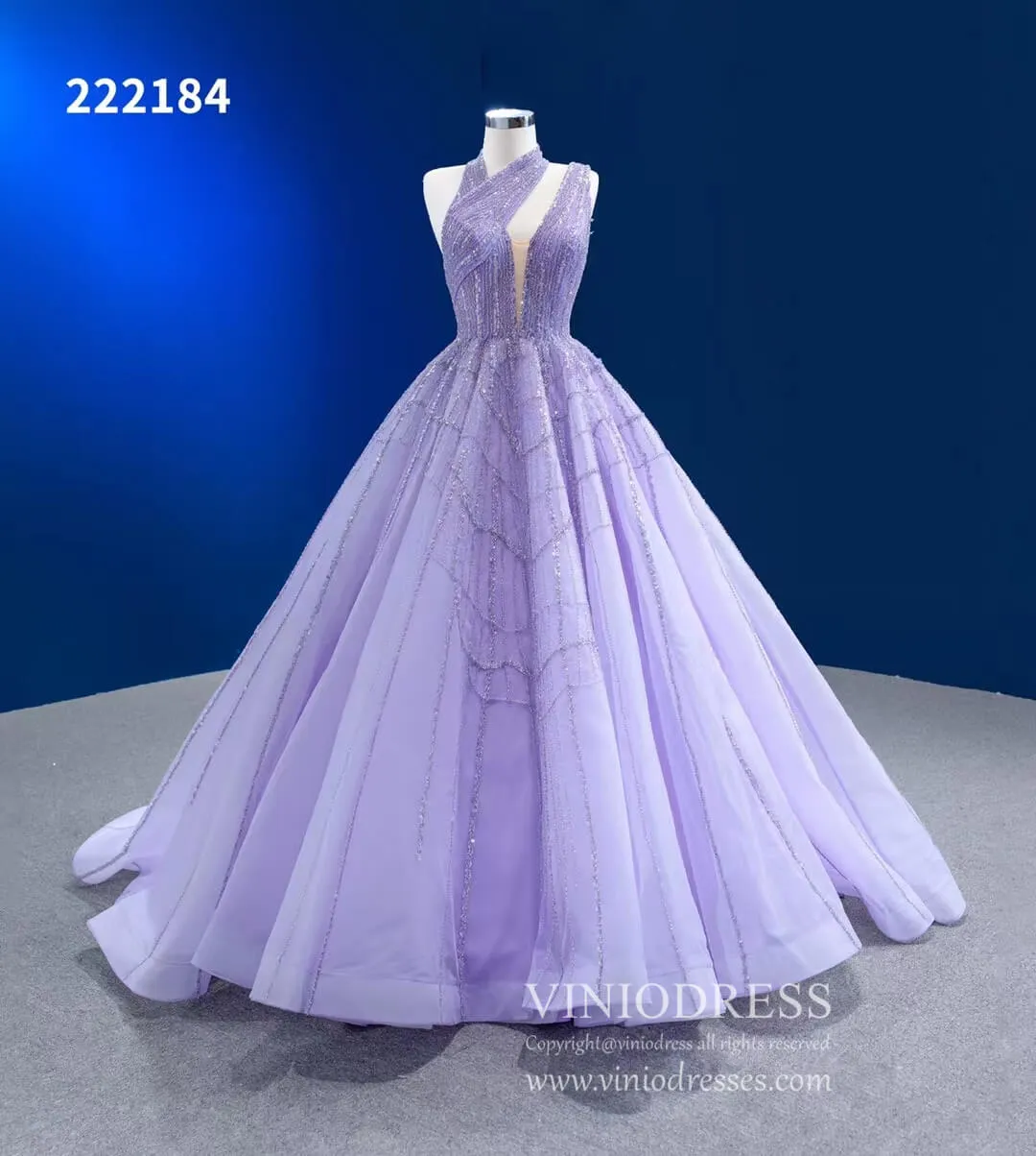 Beaded Lavender Ball Gowns Halter Tulle Wedding Dresses 222184