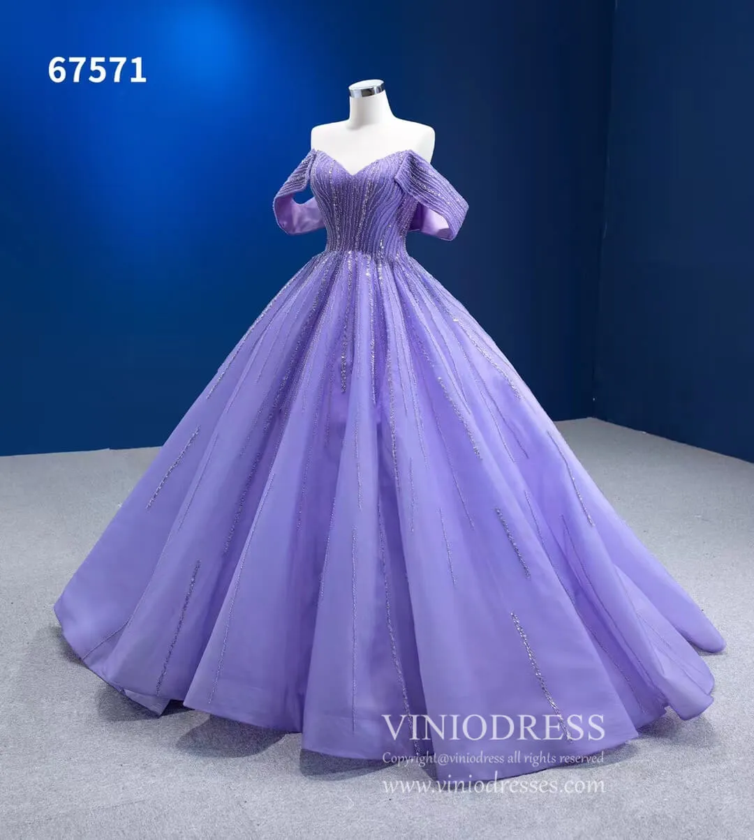 Beaded Lavender Cinderella Ball Gowns Removable Sleeves Quince Dresses 67571