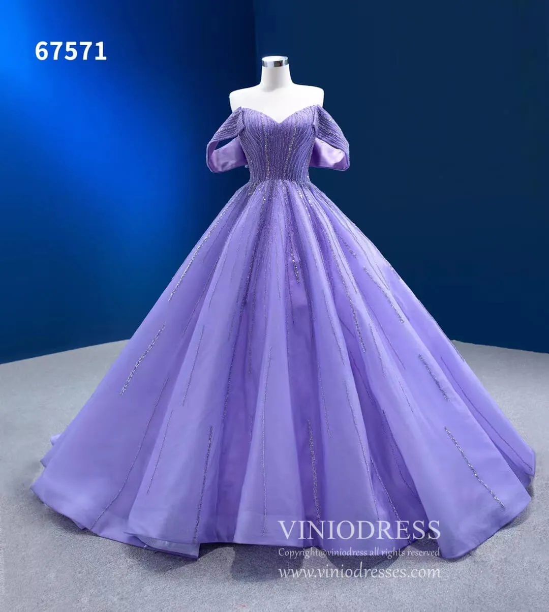 Beaded Lavender Cinderella Ball Gowns Removable Sleeves Quince Dresses 67571