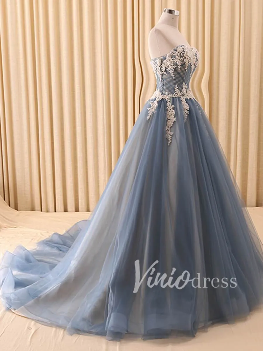 Beaded Royal Blue Strapless Long Prom Dresses FD1419