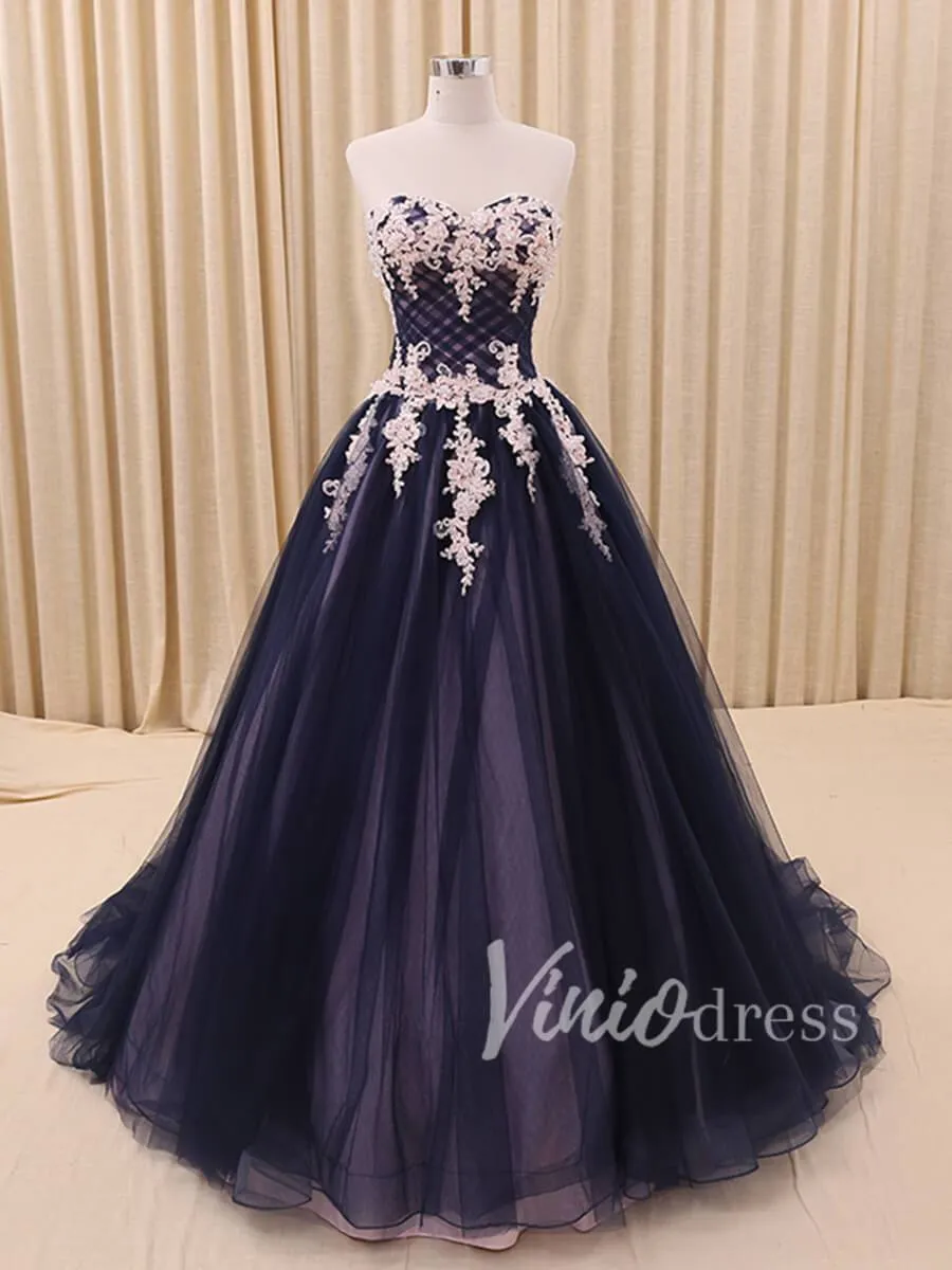 Beaded Royal Blue Strapless Long Prom Dresses FD1419