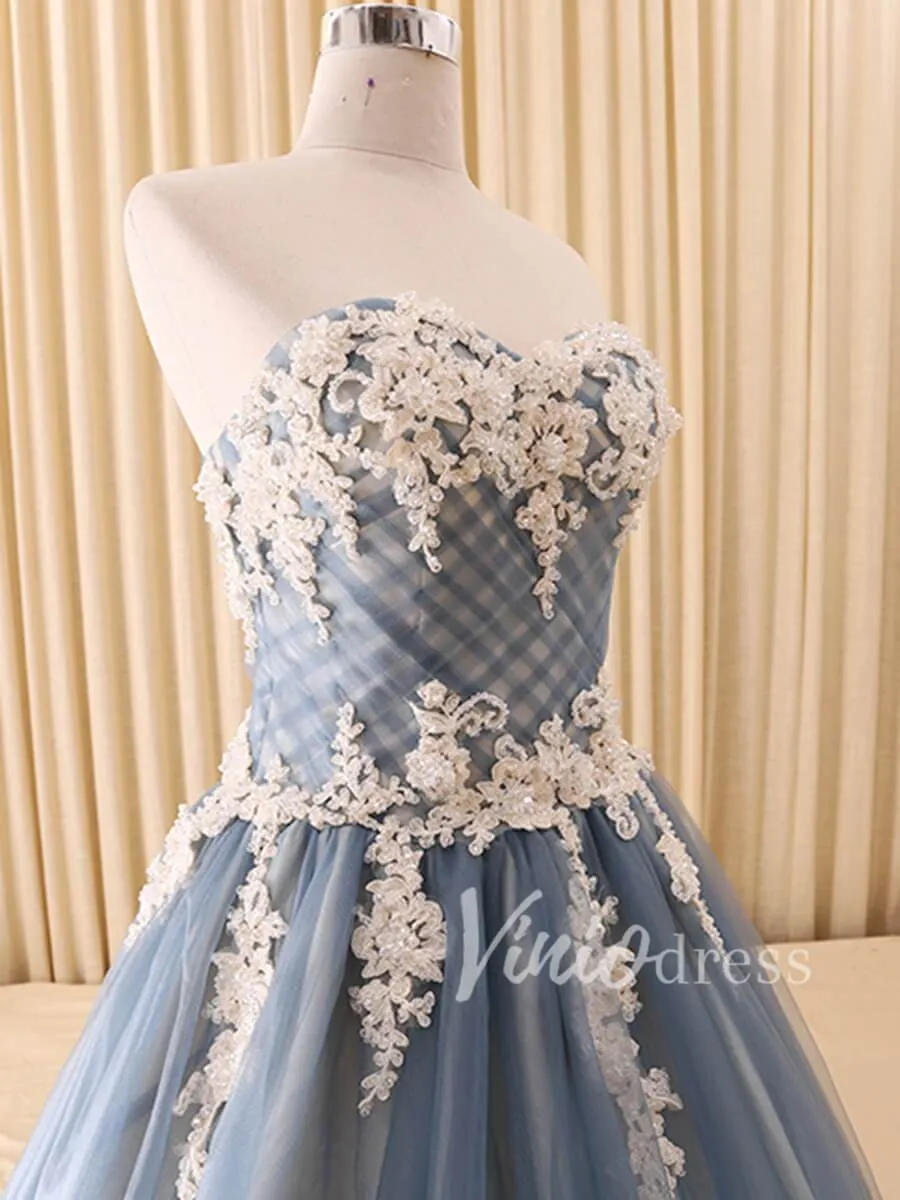 Beaded Royal Blue Strapless Long Prom Dresses FD1419