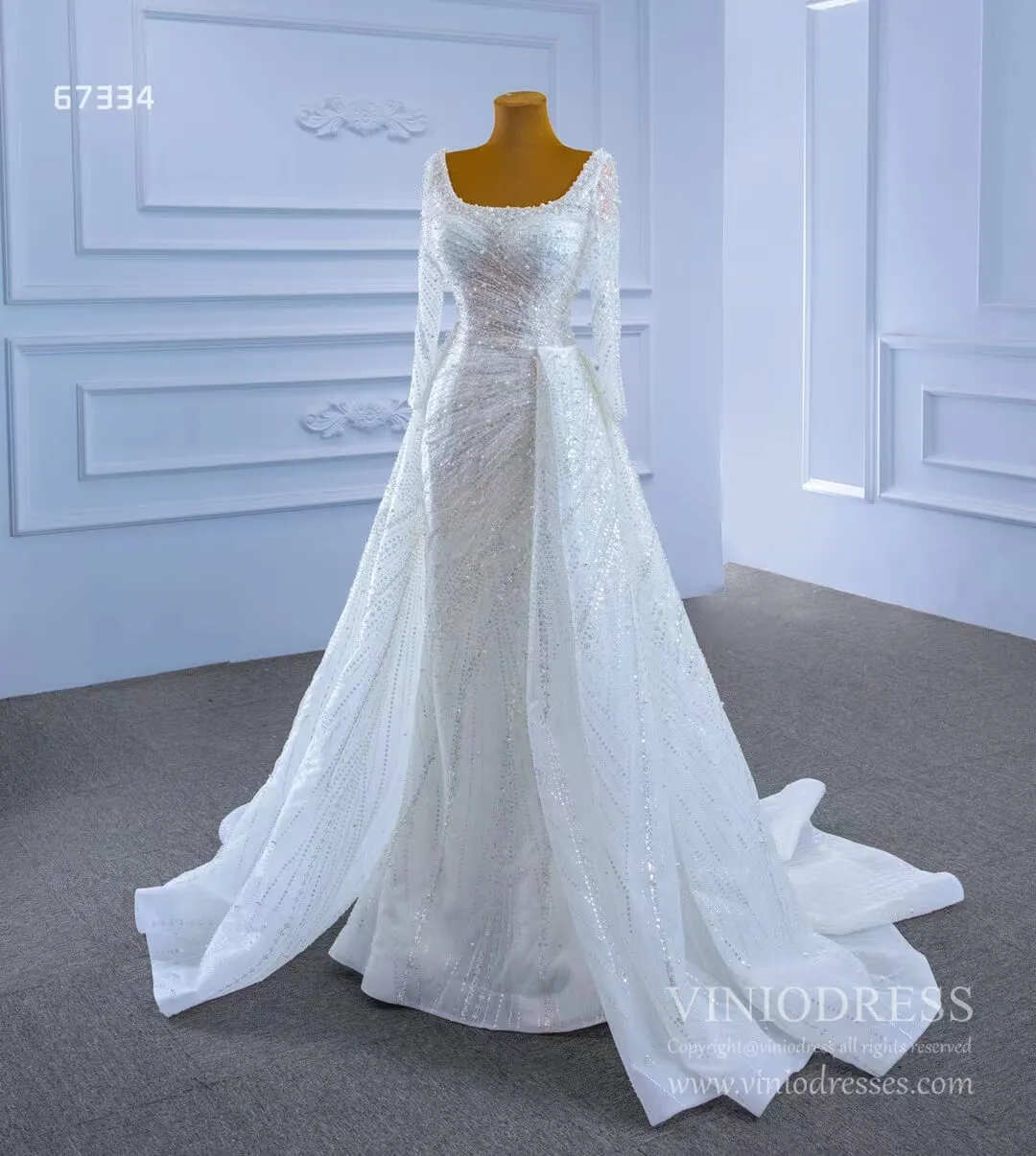 Beaded Sheath Wedding Dress with Removable Overskirt Viniodress