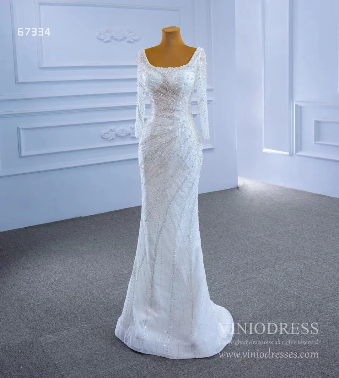 Beaded Sheath Wedding Dress with Removable Overskirt Viniodress