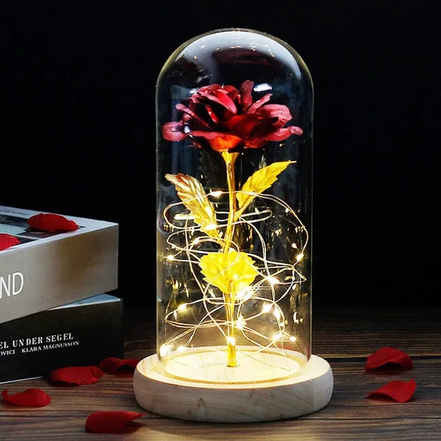 Beauty And The Beast Rose In LED Glass Dome