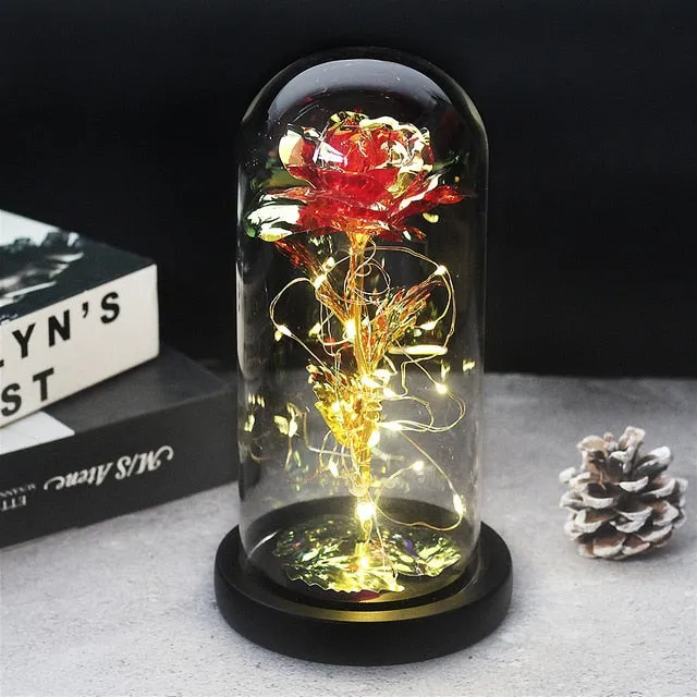 Beauty And The Beast Rose In LED Glass Dome