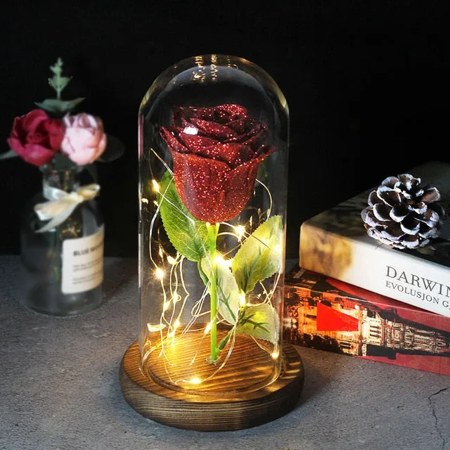 Beauty And The Beast Rose In LED Glass Dome