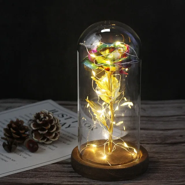 Beauty And The Beast Rose In LED Glass Dome