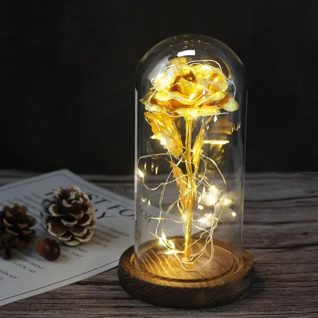 Beauty And The Beast Rose In LED Glass Dome