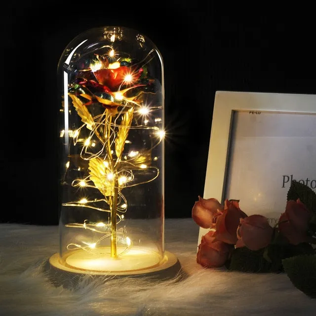 Beauty And The Beast Rose In LED Glass Dome