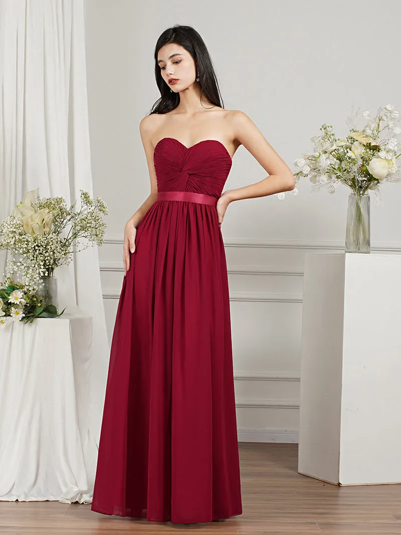 Biztunnel Long A-line Strapless Chiffon Bridesmaid Dress with Draped