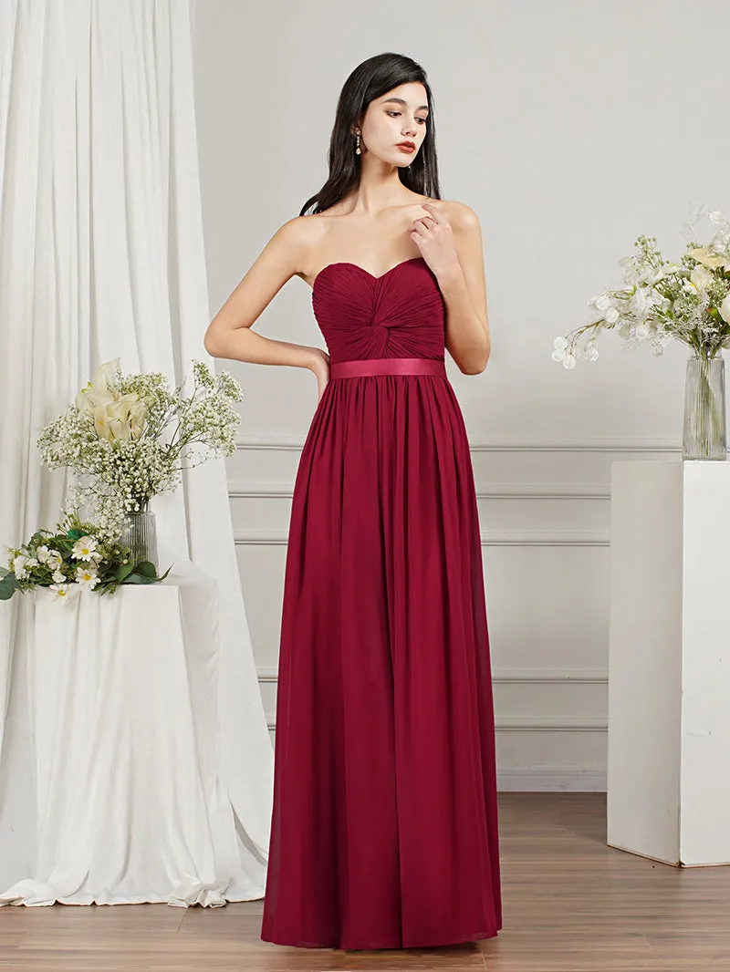 Biztunnel Long A-line Strapless Chiffon Bridesmaid Dress with Draped