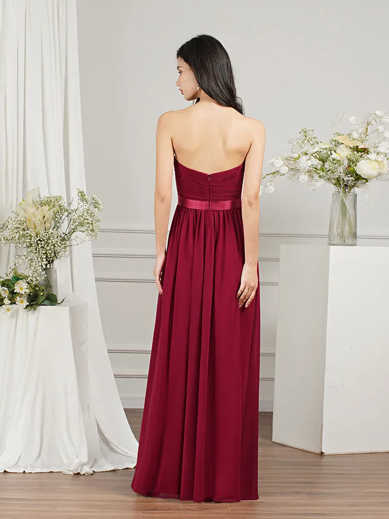 Biztunnel Long A-line Strapless Chiffon Bridesmaid Dress with Draped