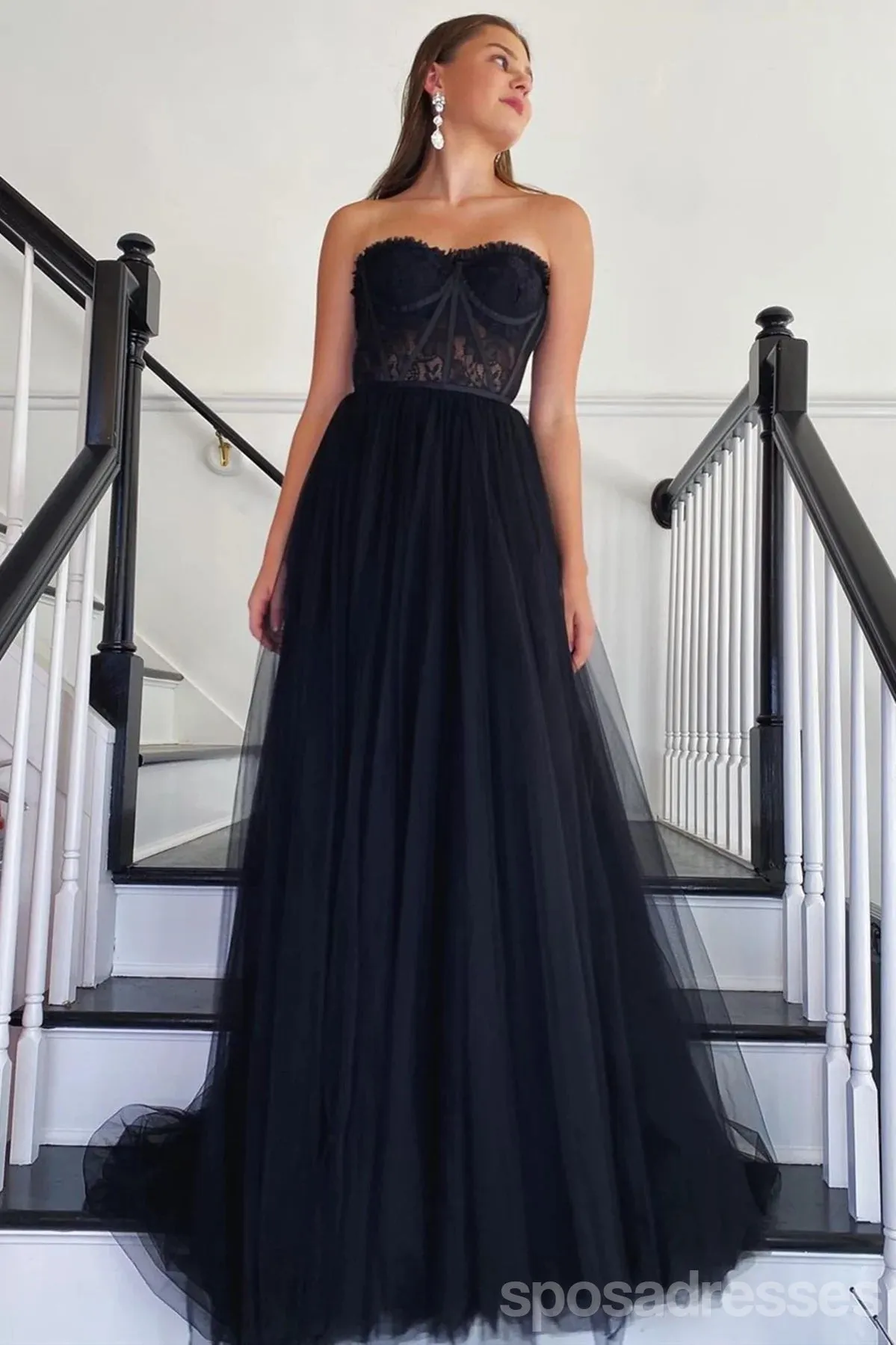 Black A-line Sweetheart Sleeveless Long Prom Dresses Online,13065