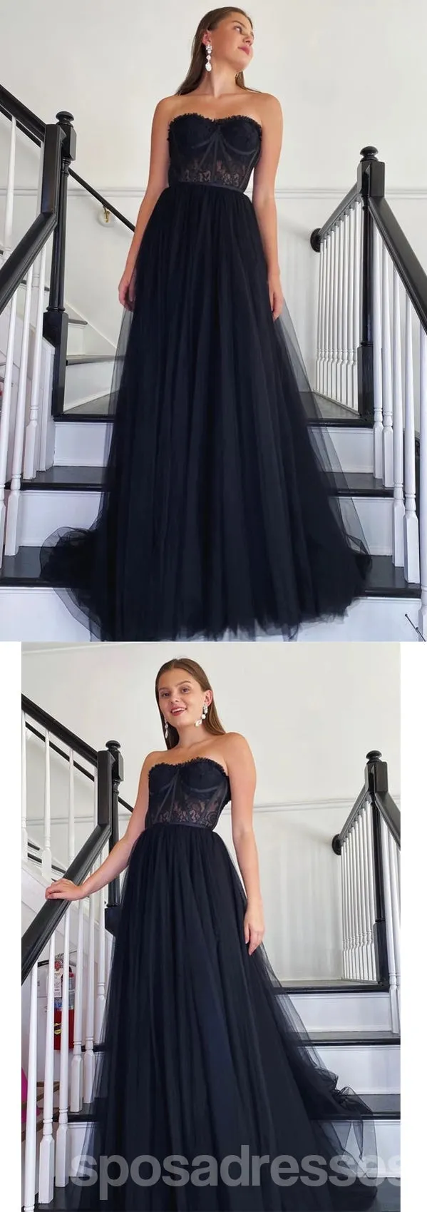 Black A-line Sweetheart Sleeveless Long Prom Dresses Online,13065