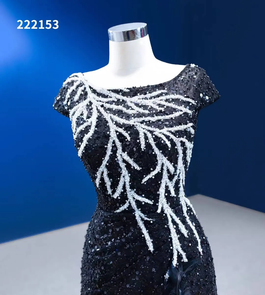 Black & White Evening Dresses Beaded Pageant Dress Cap Sleeve 222153