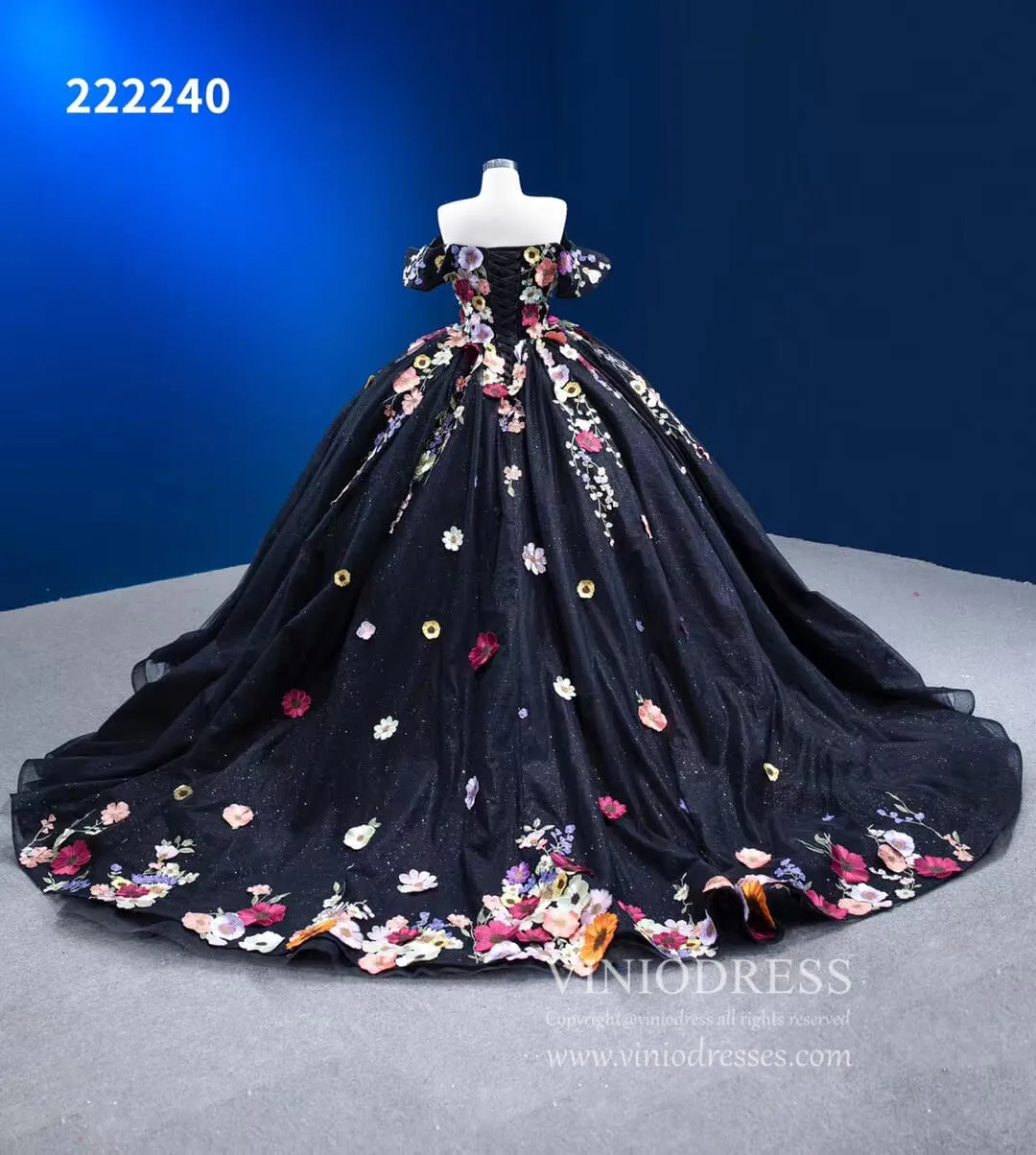 Black Floral Ball Gown Wedding Dress Off the Shoulder Sweet 16 Dress 222240