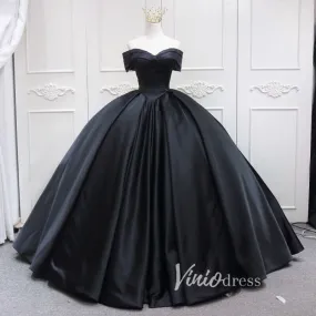 Black Satin Quinceanera Dresses Off the Shoulder Prom Ball Gown FD3457