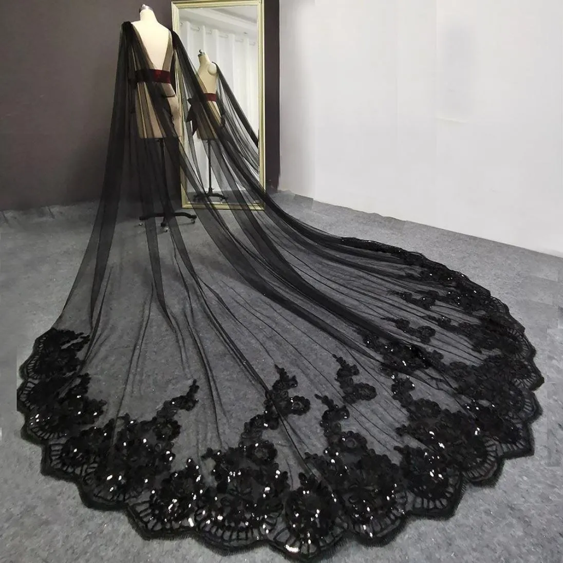 Black Sequined Long Veil