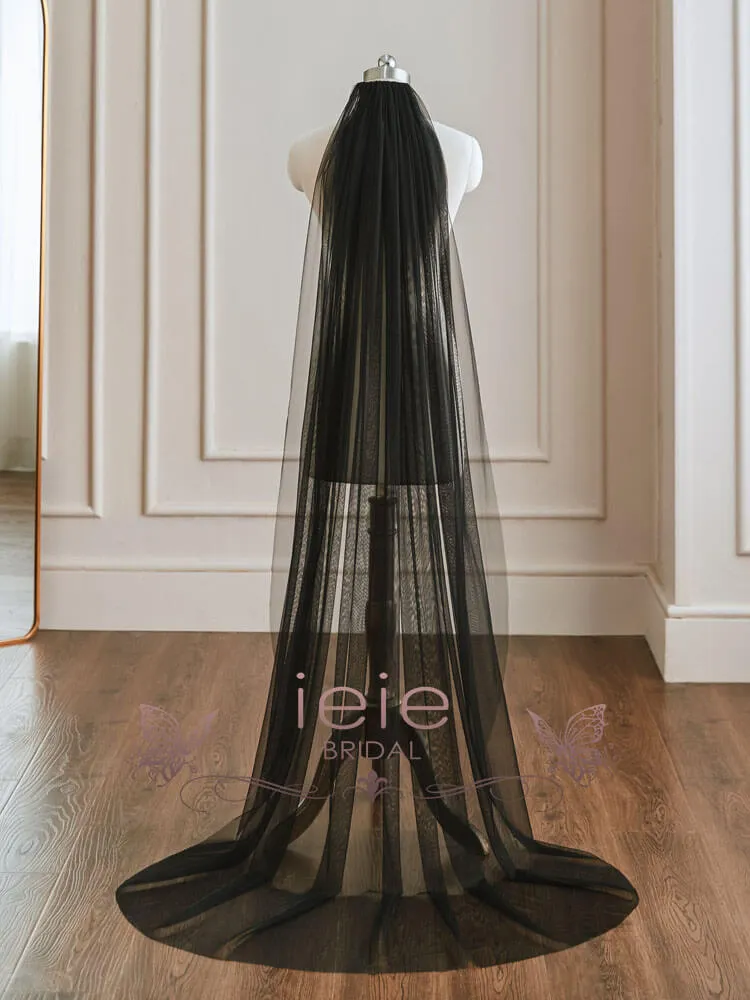 Black Soft Tulle Chapel Length Wedding Veil VG1030