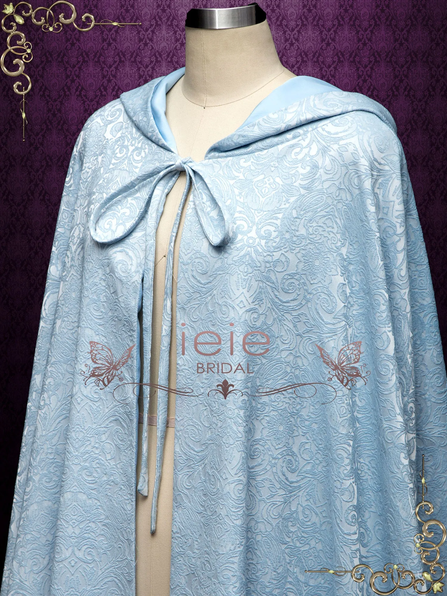 Blue Medieval Cotton Jacquard Wedding Cloak Y200502