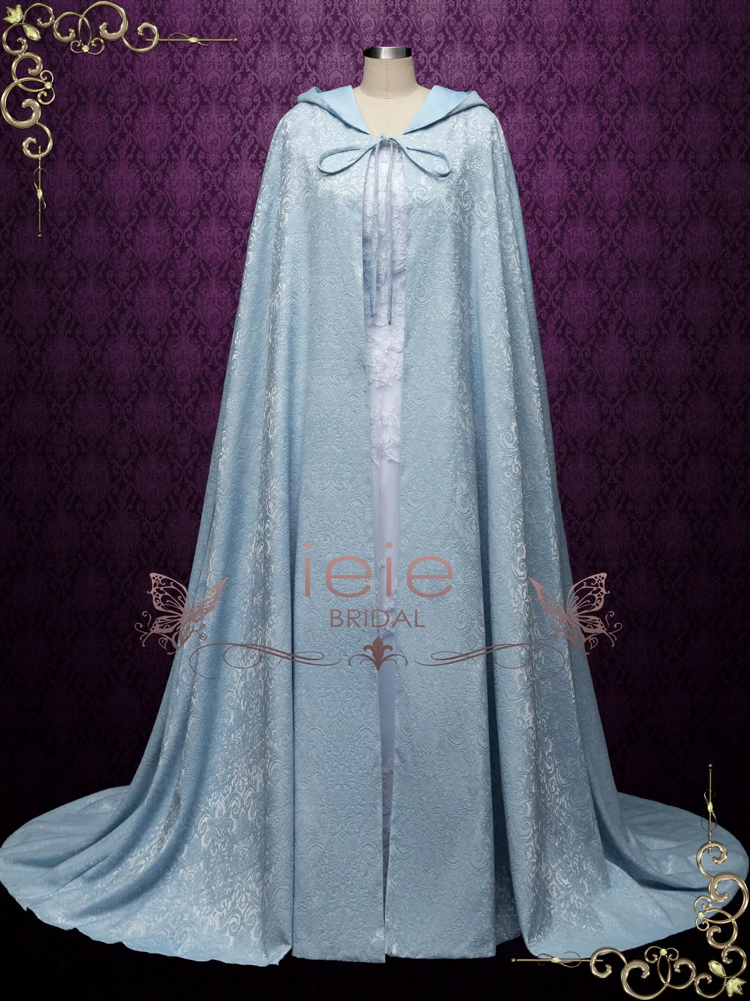 Blue Medieval Cotton Jacquard Wedding Cloak Y200502