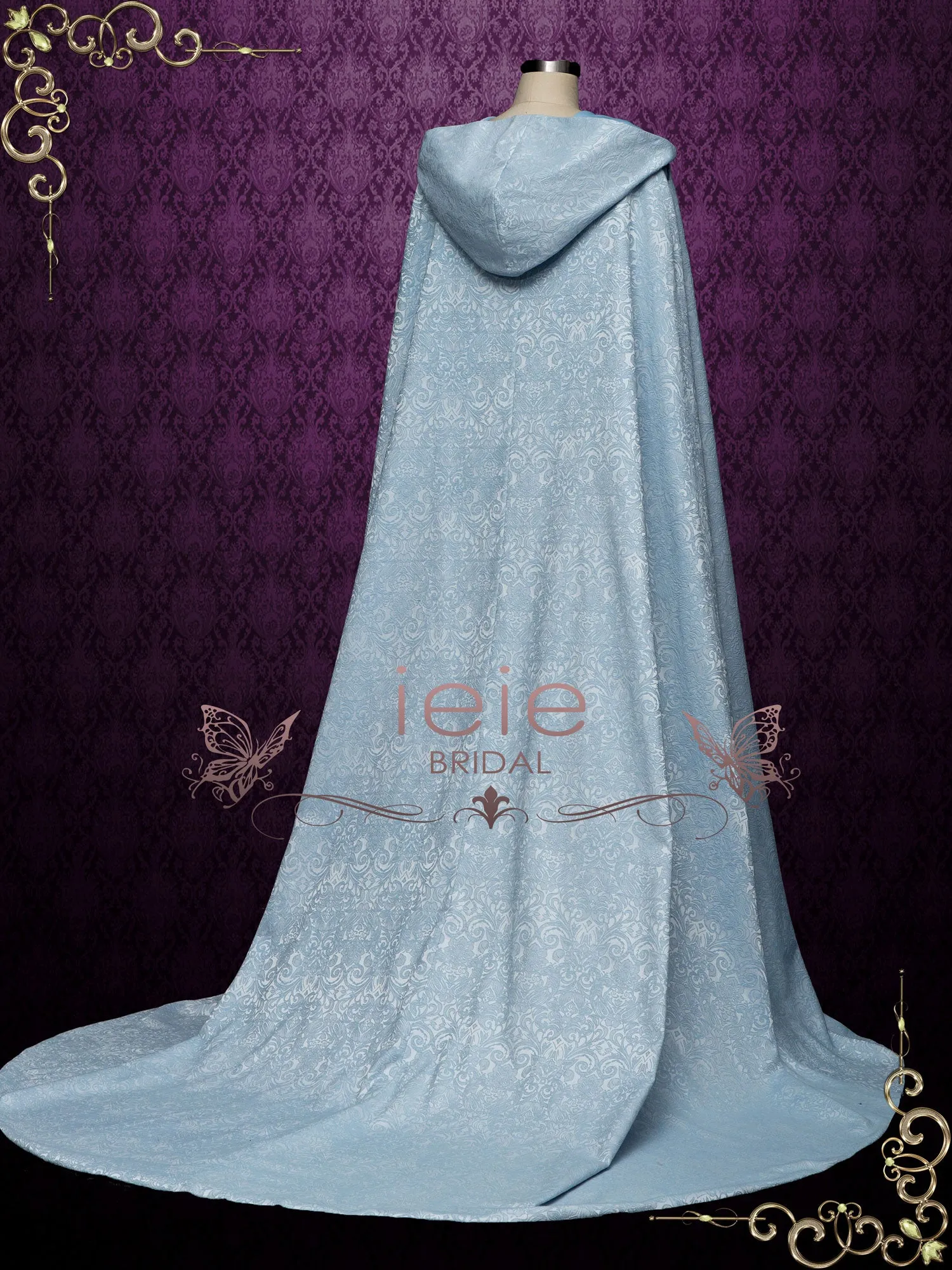 Blue Medieval Cotton Jacquard Wedding Cloak Y200502