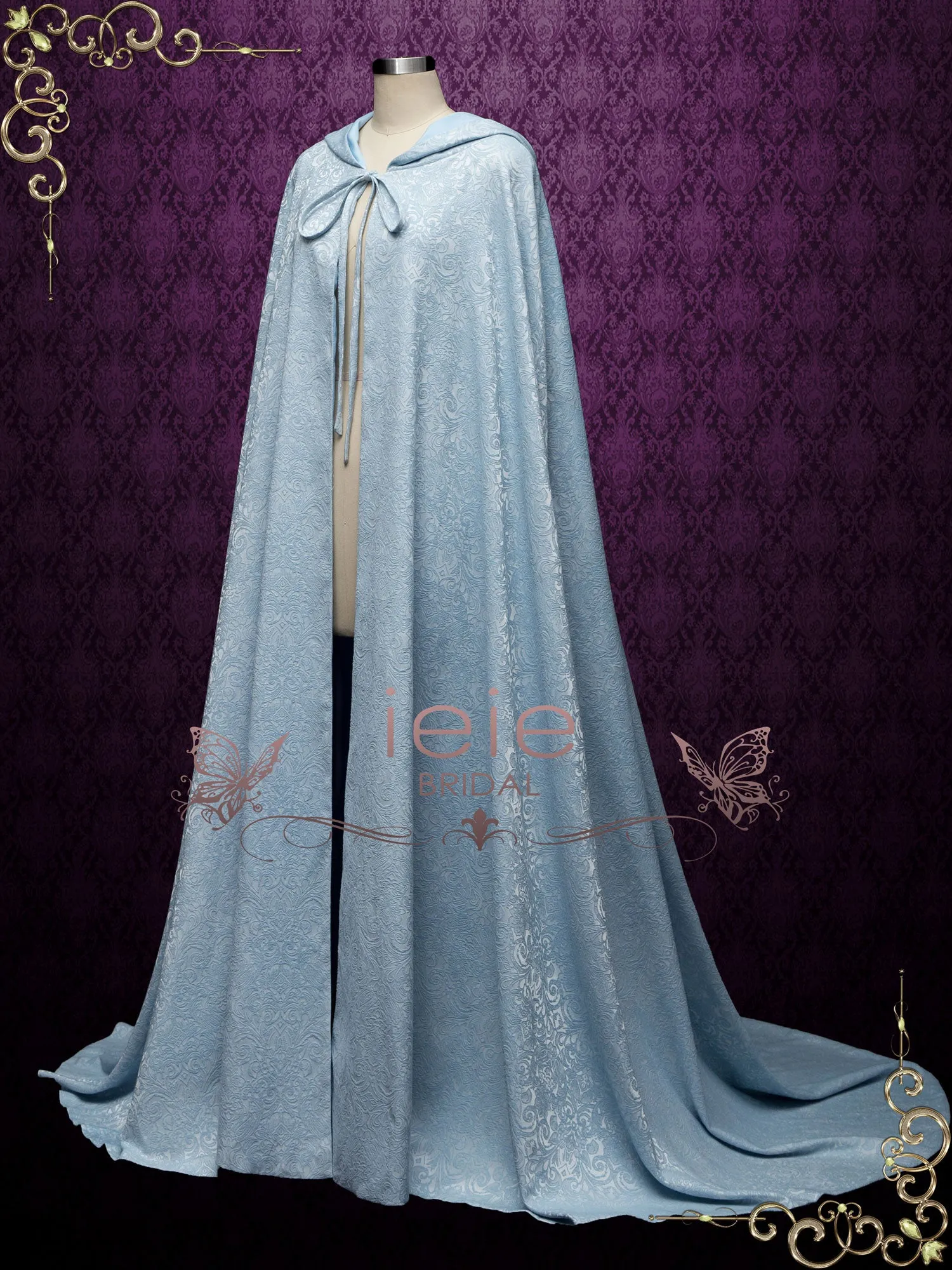 Blue Medieval Cotton Jacquard Wedding Cloak Y200502