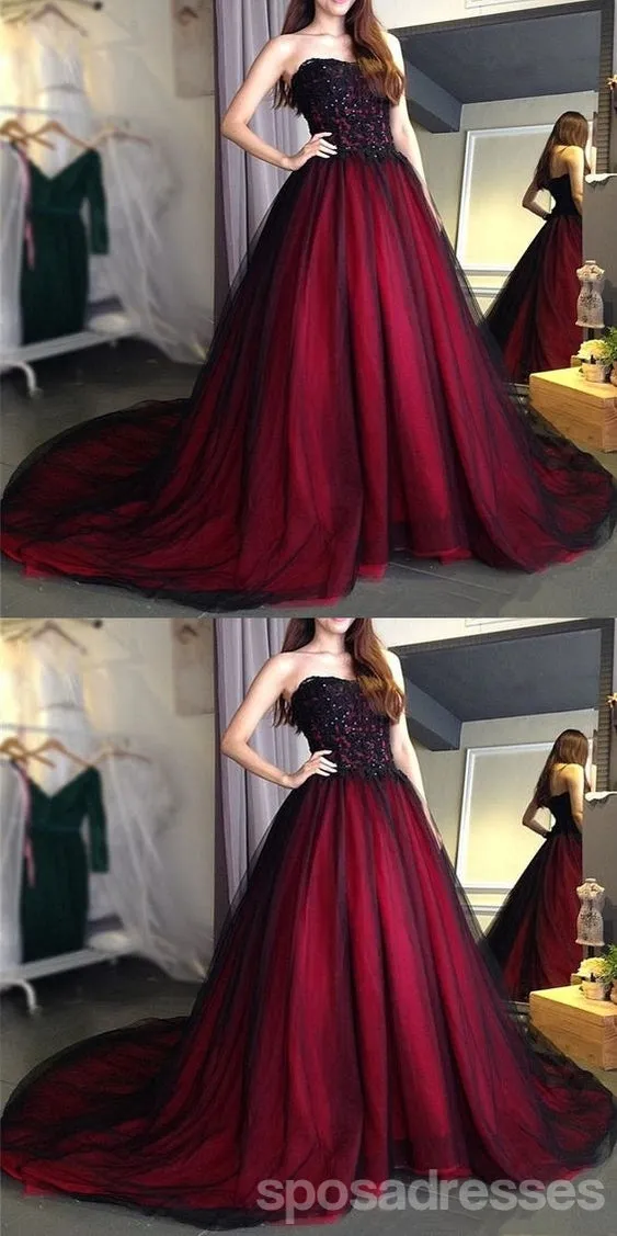 Burgundy A-line Sweetheart Cheap Long Prom Dresses Online,12955