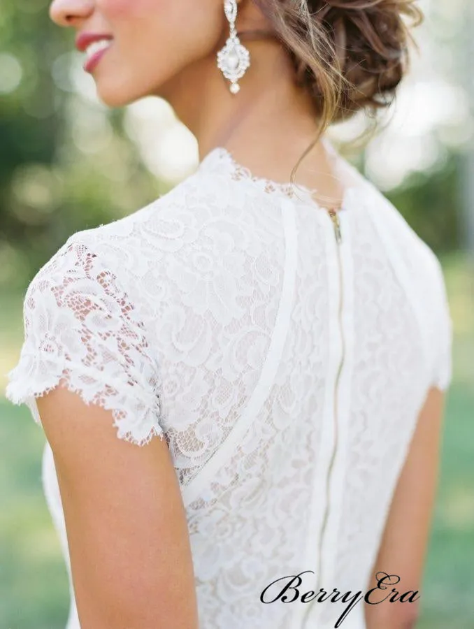 Cap Sleeves Lace Wedding Dresses, Popular Newest Wedding Dresses, Neckline Bridal Gowns