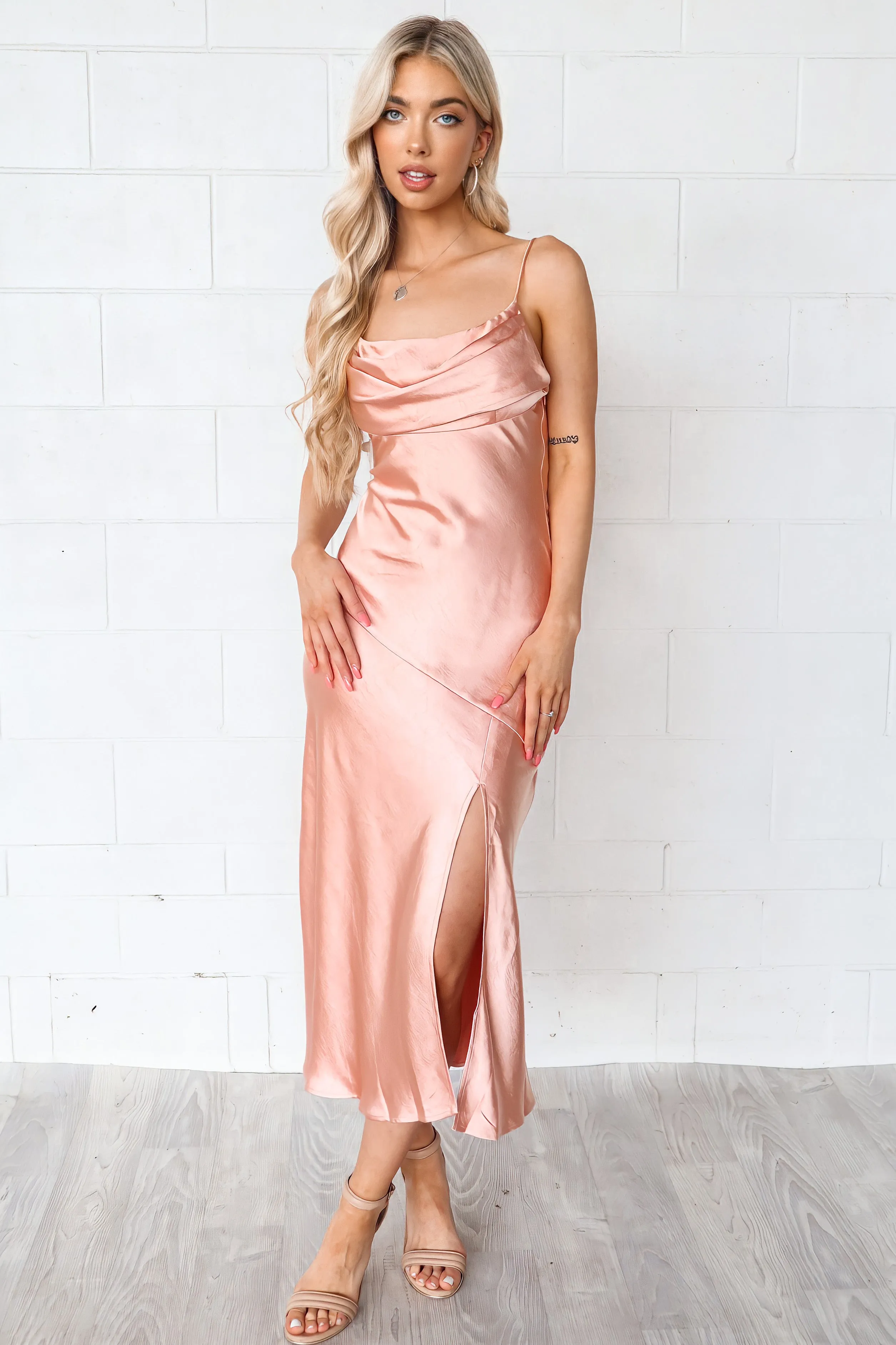 Celine Satin Midi - Peach