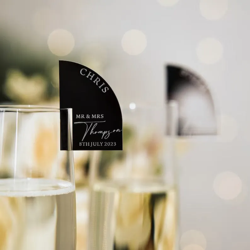 Champagne Glass Name Tags - Half-arched