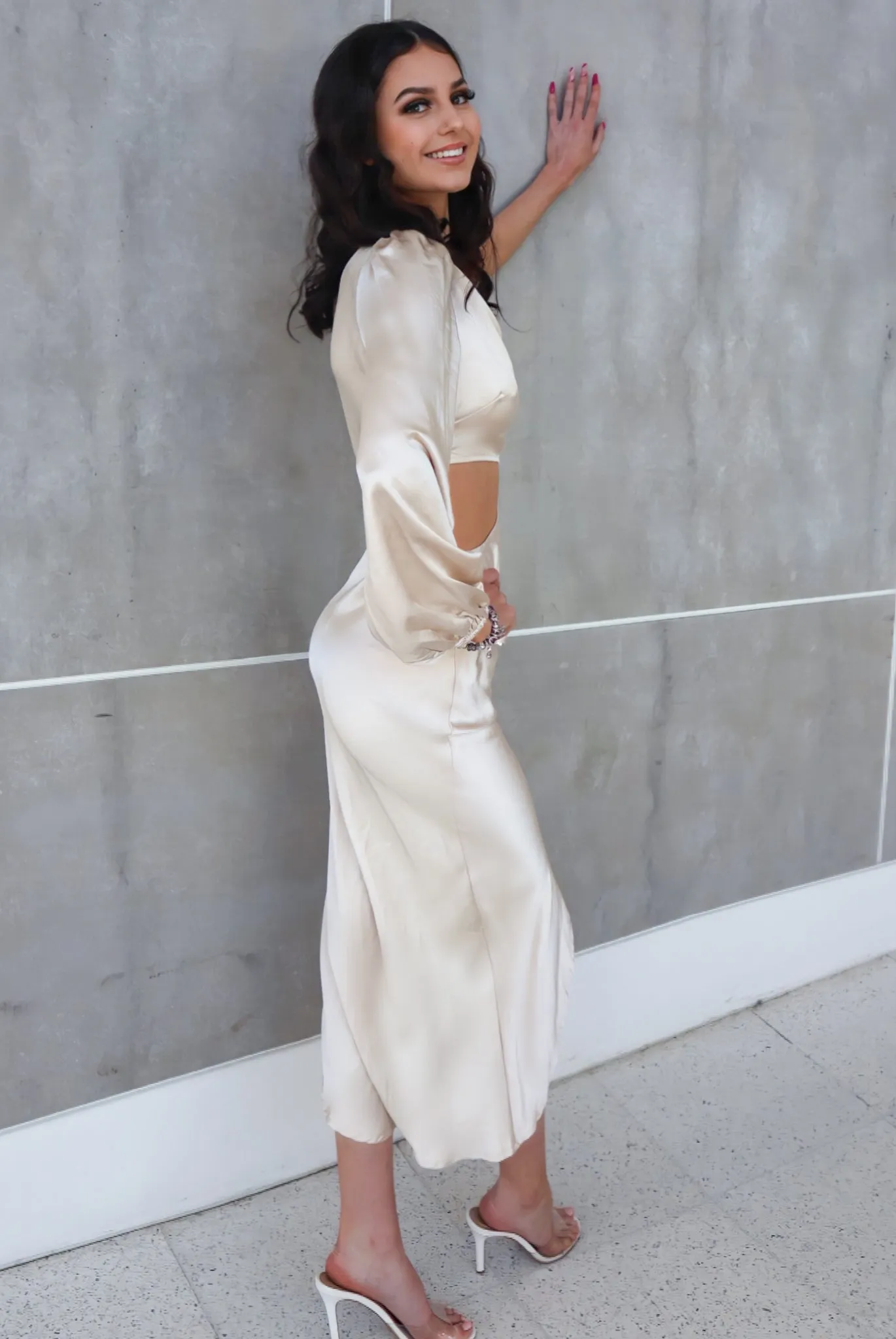 Charlene Satin Midi - Champagne