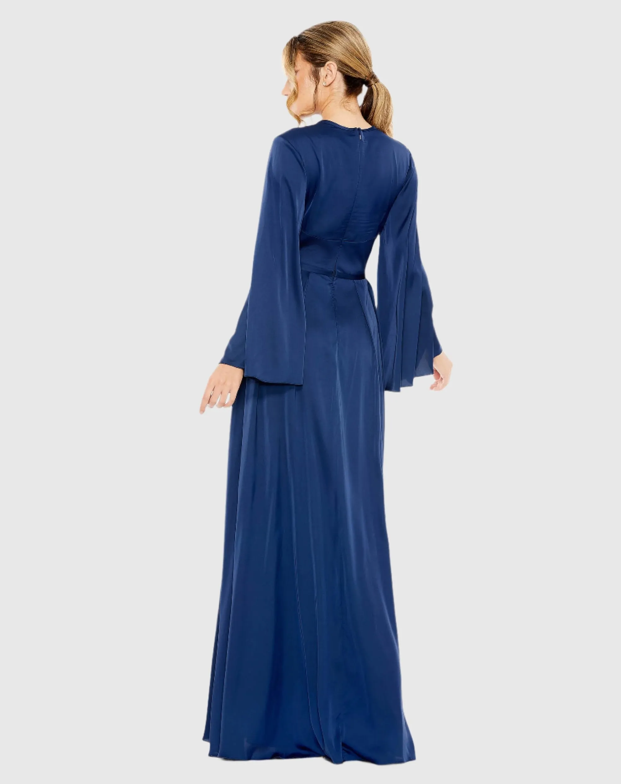 Charmeuse Soft Tie Keyhole Bell Sleeve Gown