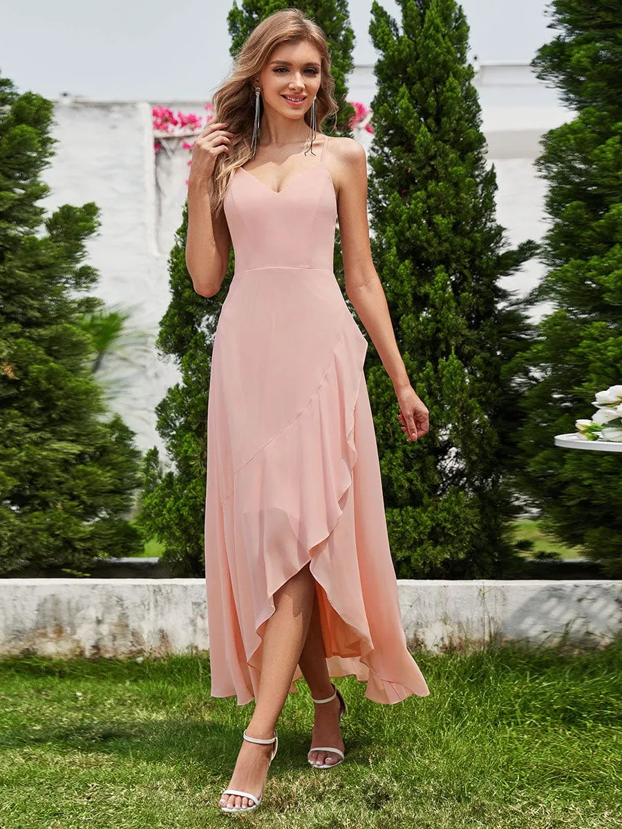 Charming Sleeveless Chiffon Lotus Leaf Bridesmaid Dress with V-Neck