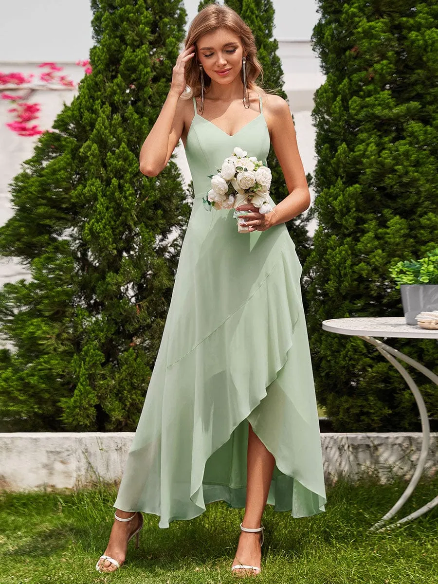 Charming Sleeveless Chiffon Lotus Leaf Bridesmaid Dress with V-Neck